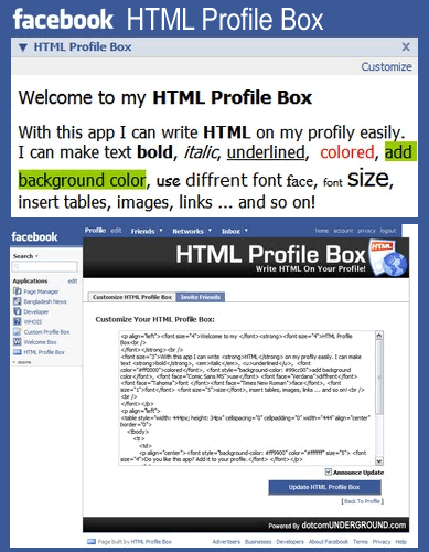 HTML Box – Create Your HTML Facebook  Profile