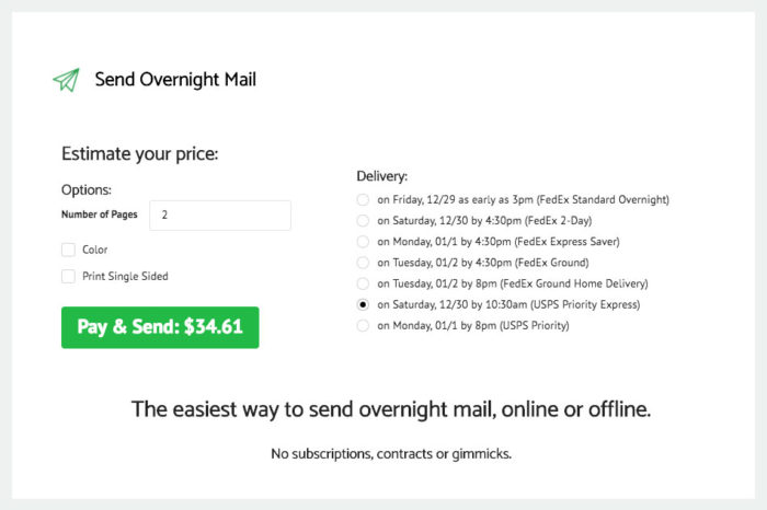 Sending Overnight Mail – WebApp Review